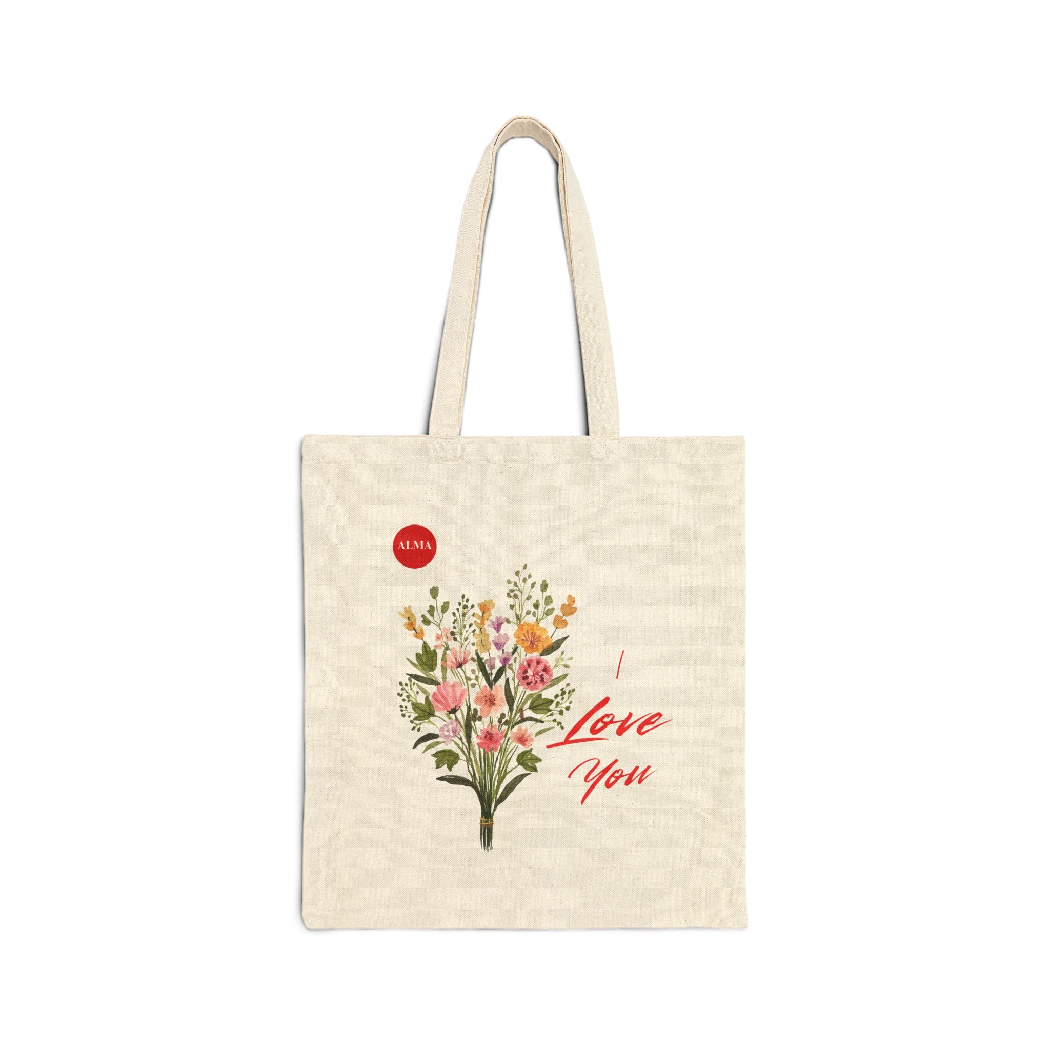 I Love You Floral Cotton Tote Bag