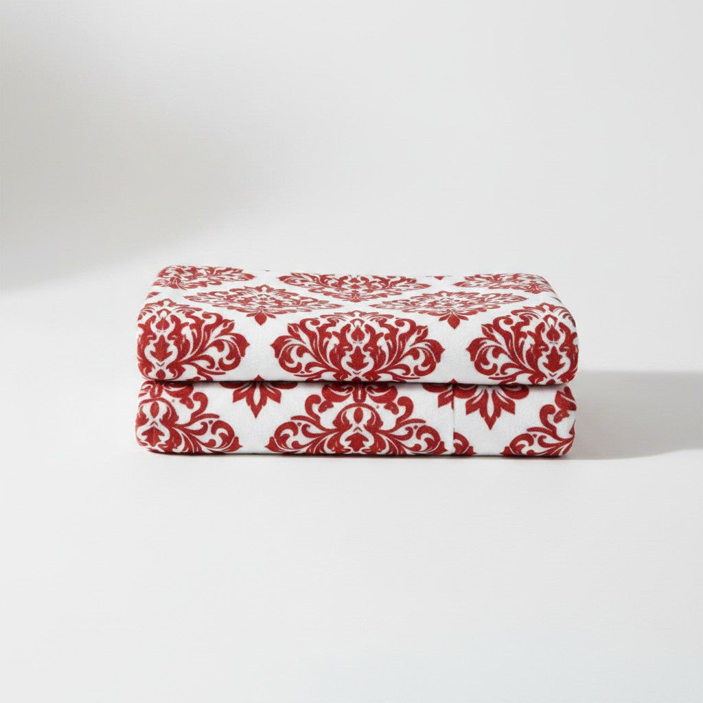 Red Damask Sherpa Blanket